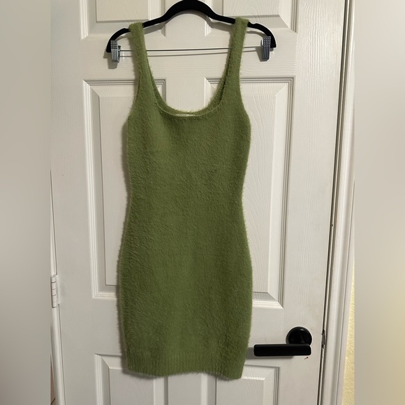 Which We Want Green Fuzzy Mini Sweater Dress - Size Small - Picture 1 of 3
